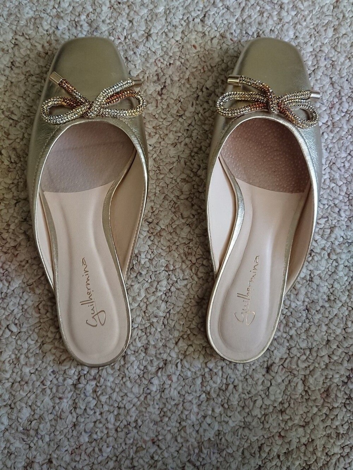 Guilhermina x Anthropologie metallic gold ballet flat mules with bow size 7.5