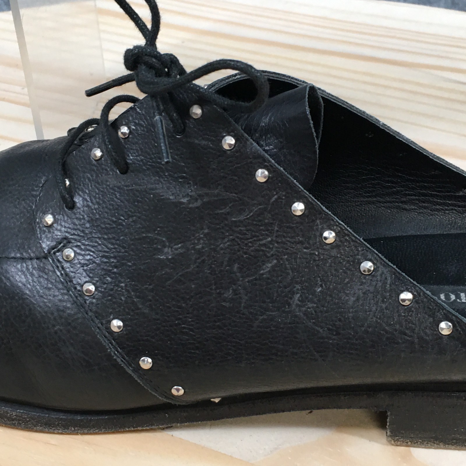 Sesto Meucci Mules Womens 40 Black Almond Toe Laced Up Block Casual Leather