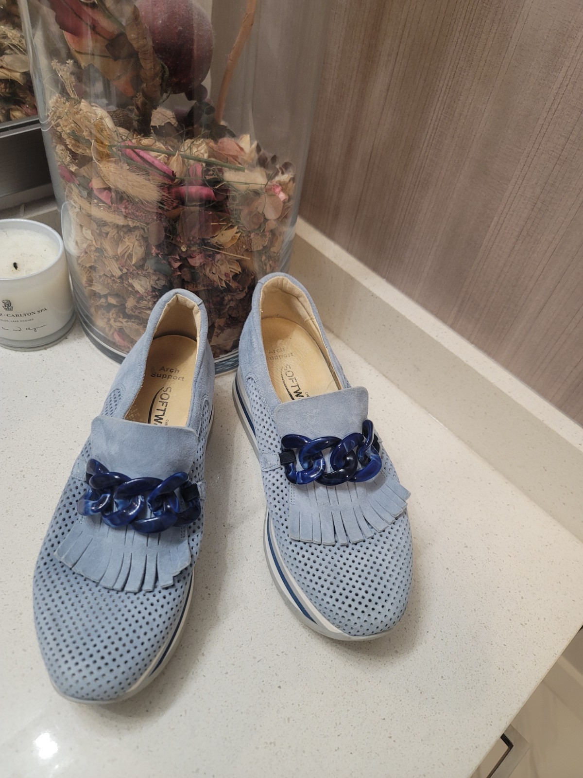Softwaves Sneakers Cadie Cognac Slip-on Platform Perforated EU 39.5/8.5 Blue