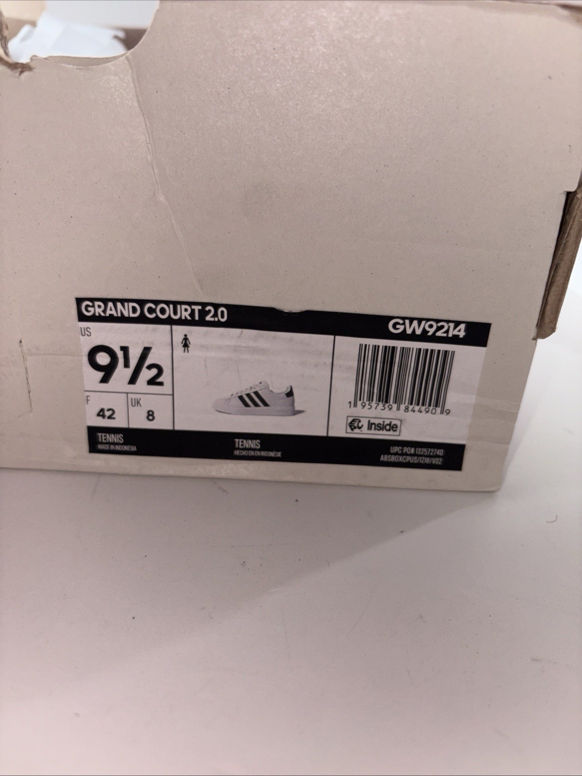 ADIDAS Women’s Grand Court 2.0 Sneaker Size: US 9 1/2 White/Black GW9214 NEW!