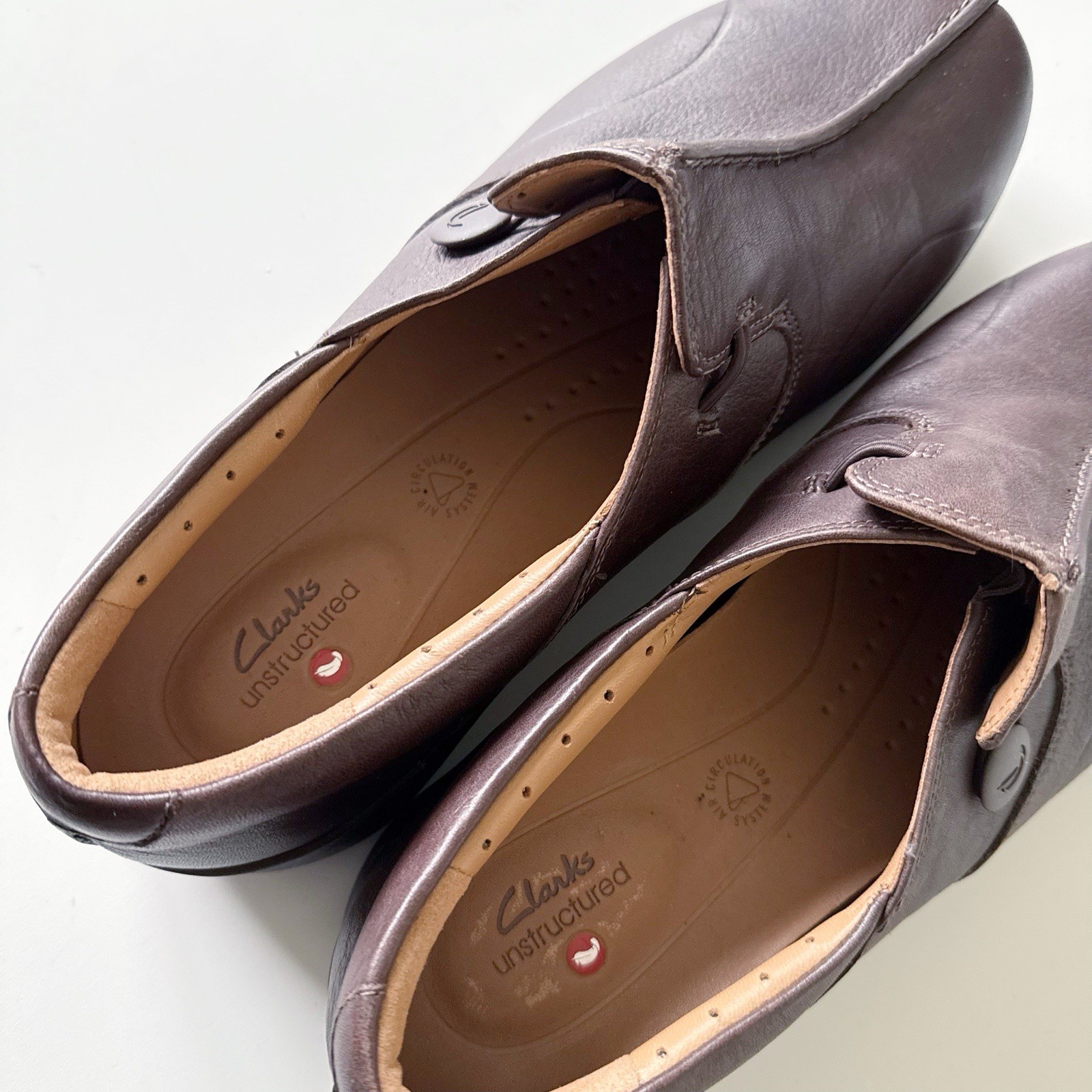 Clarks Unstructured Brown Leather Shoes Un Loop 2 Walk Size 11M Slip On Comfort