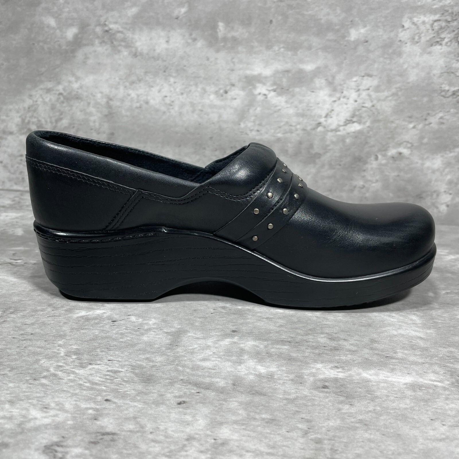 Abeo Clogs Women’s Size 8 N Fauna Black Leather Slip On Studded Straps