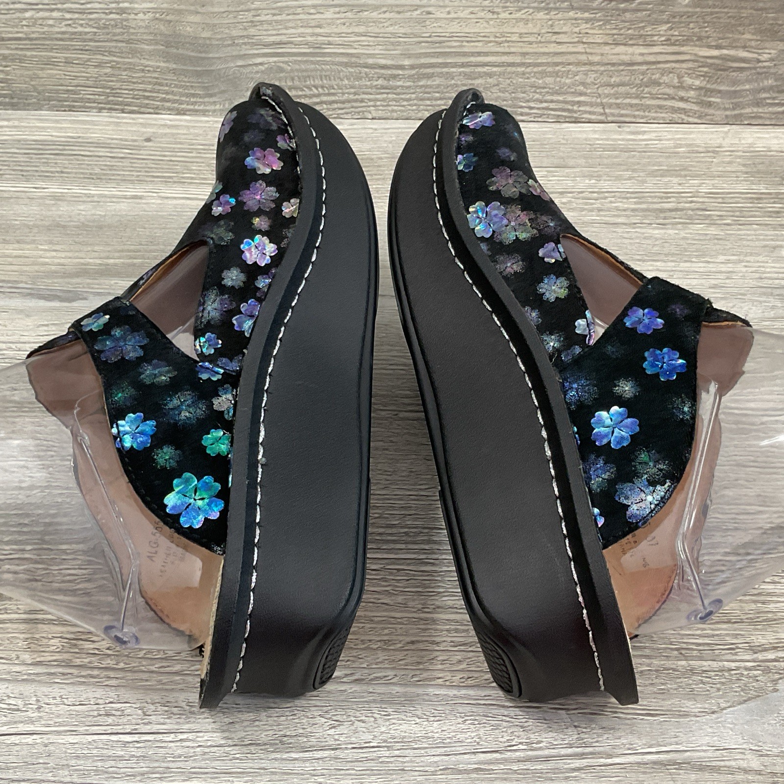 Alegria ALG-555 Mary Jane Clogs Womens US 7-7.5 EU 37 Black Floral Leather NEW