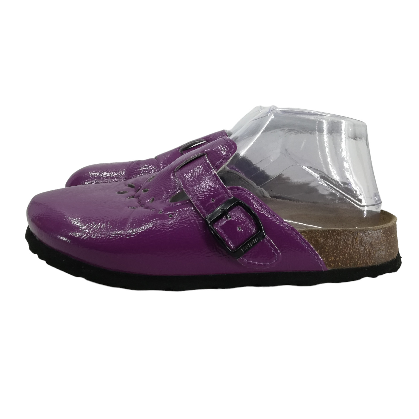 Betula Birkenstock Purple Slip On Leather Clogs Size 38 US 7 Flower Perforated