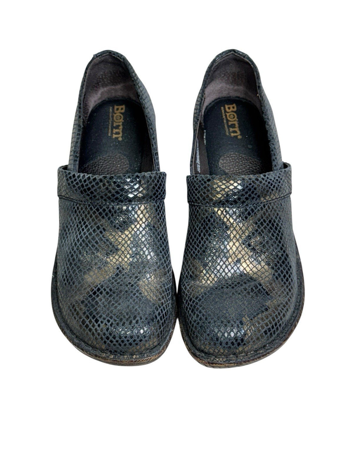 Born Clogs Womens Metallic Snake Skin Pattern US 7 Eur 38 B23603 Nurse Comfort
