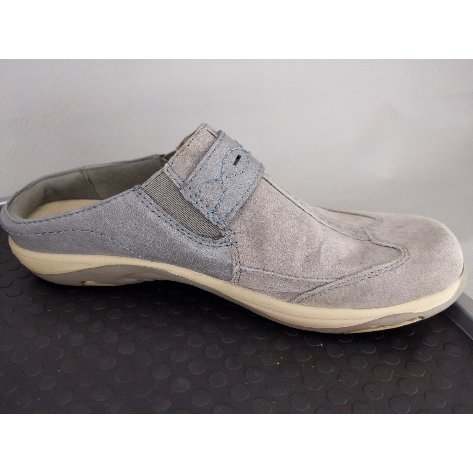 Earth Spirit Mules Women 9 Grey Blue Suede Leather Slip On Comfort Clogs