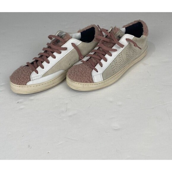 P448 John Pink and White Faux Shearling Trim Women’s Sneakers Size European 41