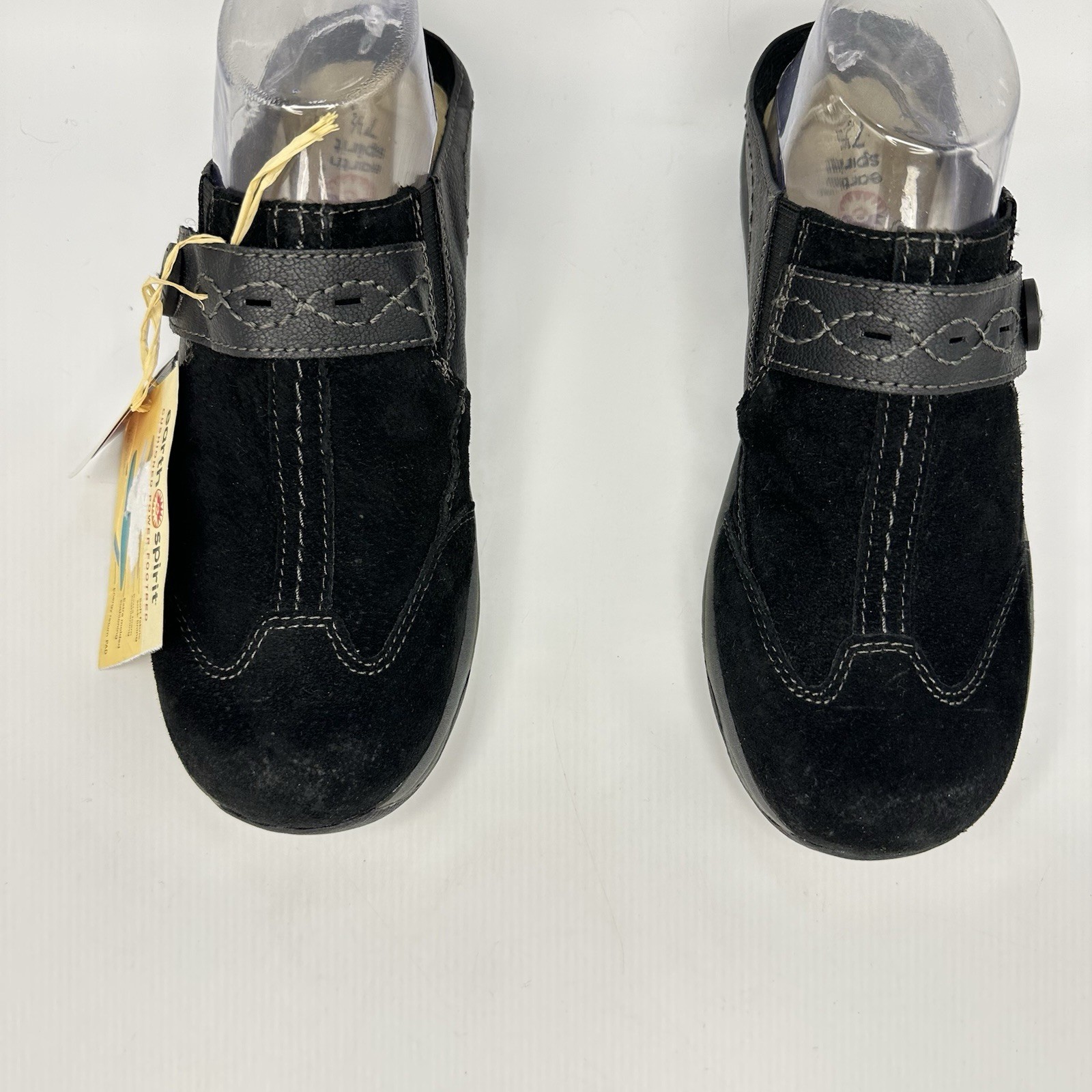 Earth Spirit Clog Women 7.5 Black Suede Strap Clog Gelron Slip On Mule