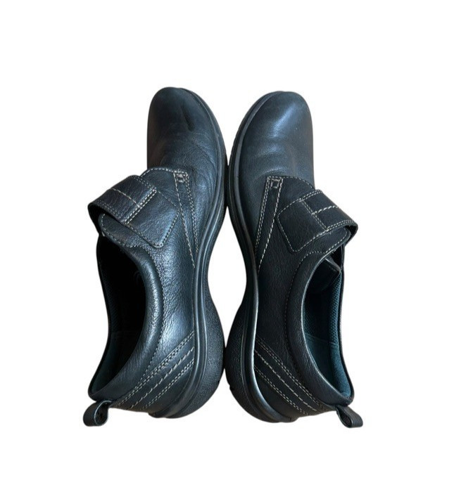 Ecco Womens Shoes Size 39 8 Black Leather Walking Monk Strap Button Hook Loop
