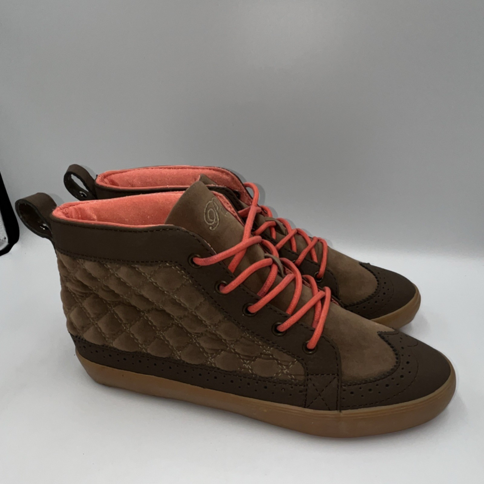 Pastry Women’s Brown/Pink Quilted High-Top Lace-Up Sneakers US 7.5 EU 38.5