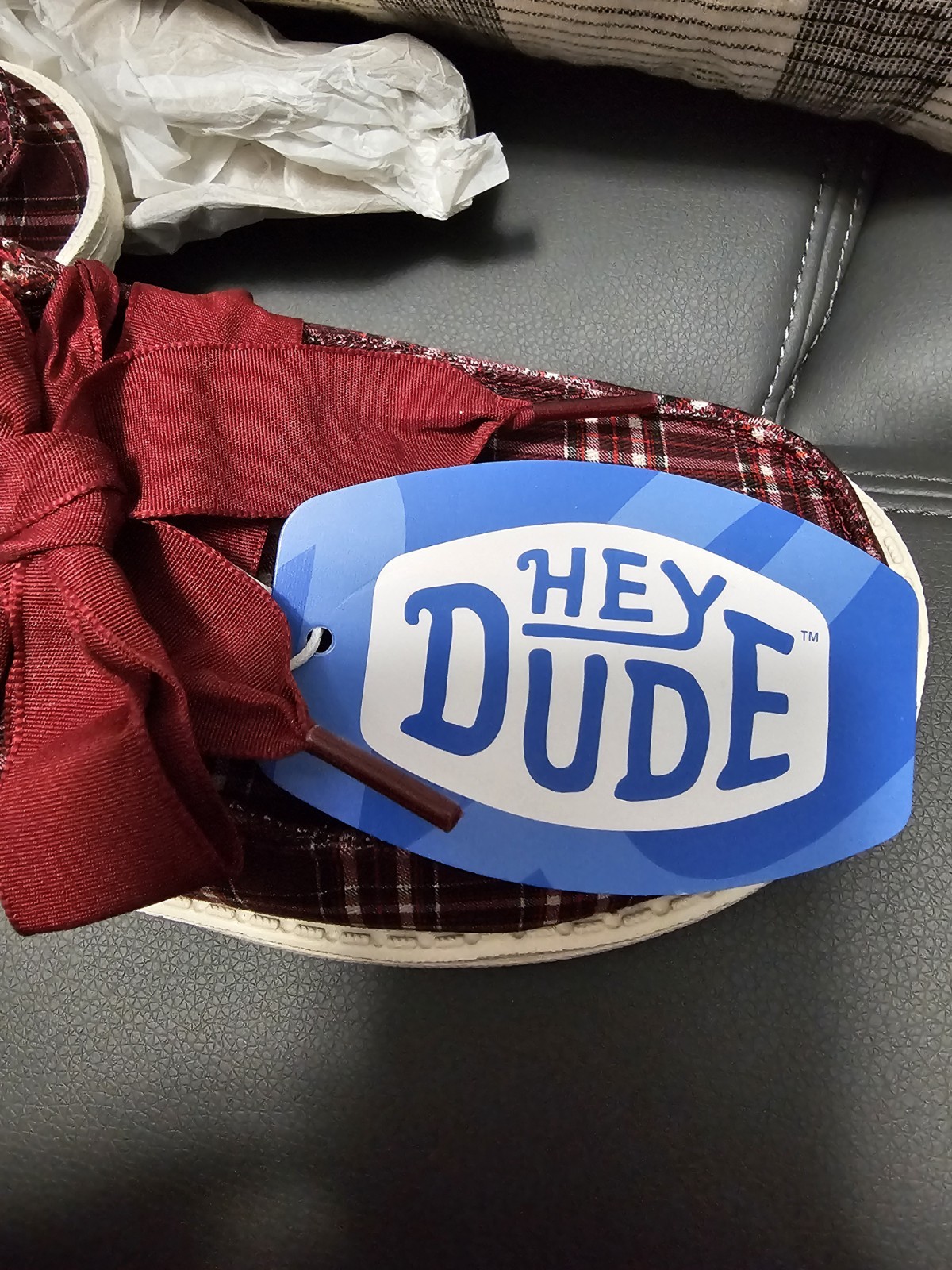 Hey Dude Wendy Holiday Bow, Red Plaid/Burgundy, Size 7, Brand New-no Box