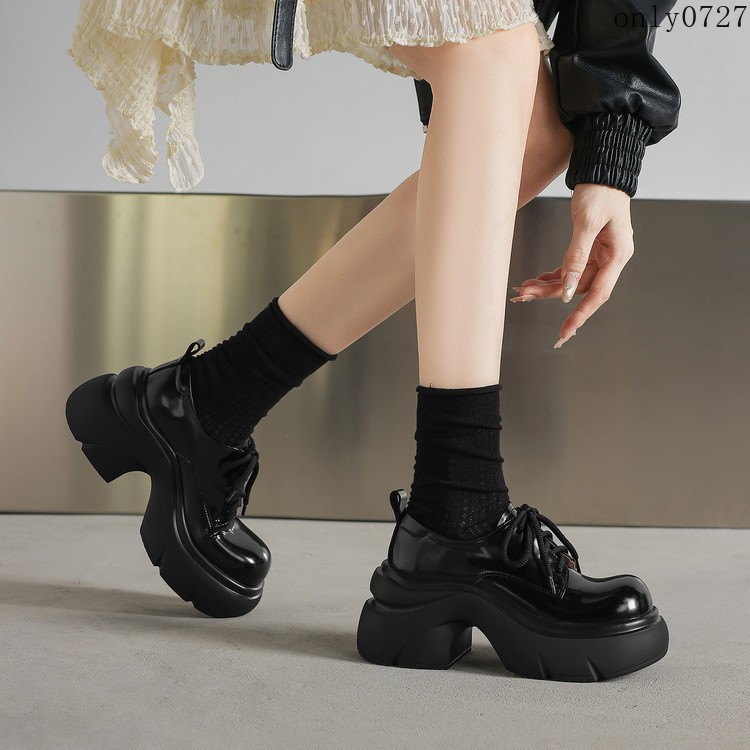 Women’s Platform Mid Heel Dorky Leather Creeper Lace Up Comfort Thick Sole Shoes