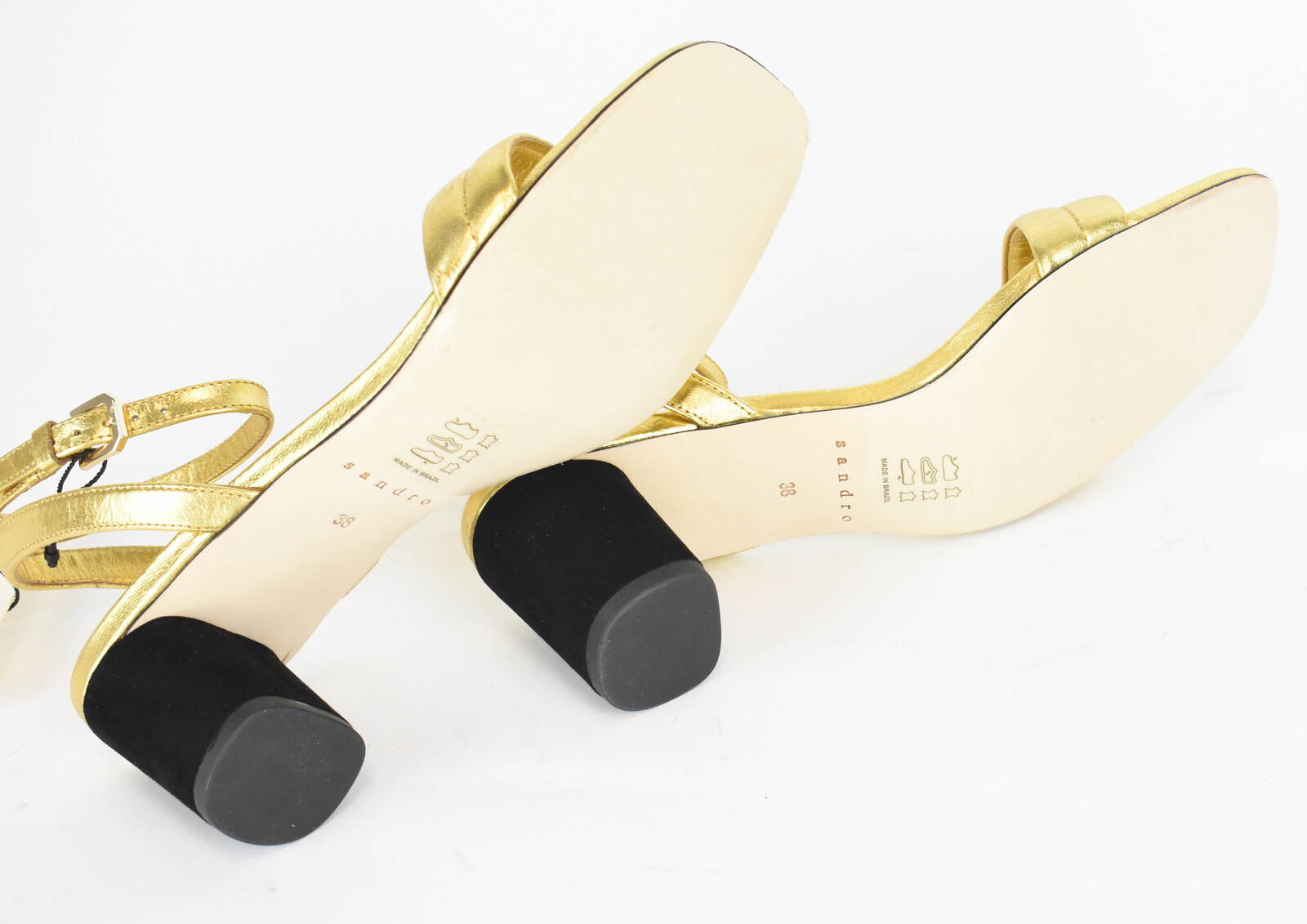SANDRO Lauren Shoes Ladies EU 38 / UK 5 Leather Heeled Sandals Strap Gold