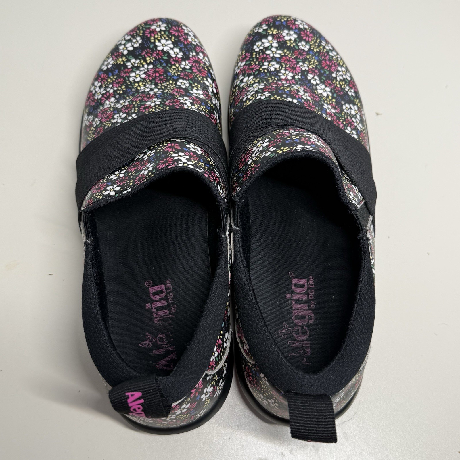 Alegria By Pg Lite Slip On Shoes Floral Print Lightweight Comfort Man Made Sz 39