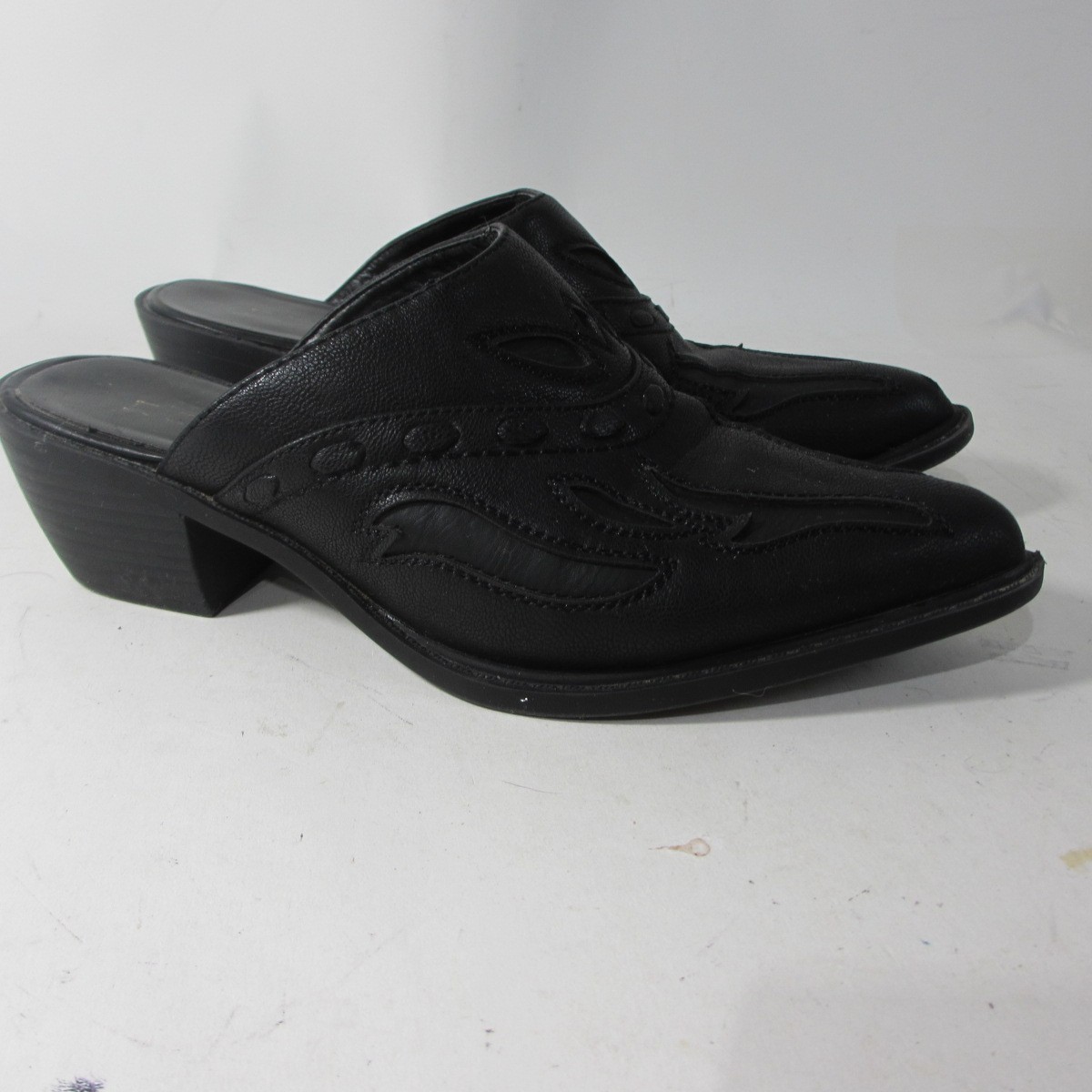 Roper Mules Rockstar Interlace Womens 8 Western Black Faux Leather Flame Clog