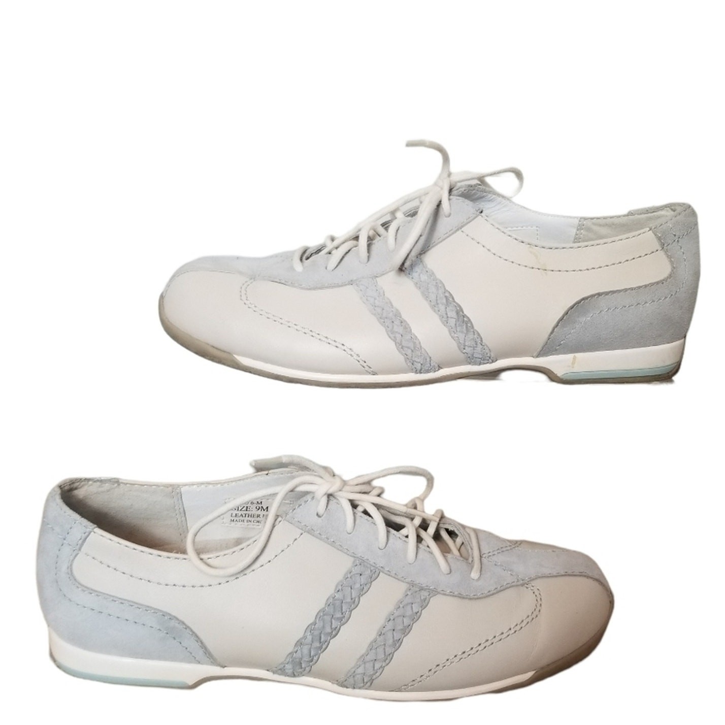 Talbots SZ 9 Womens Bowling Sneakers Leather Vintage Look Blue White Preppy