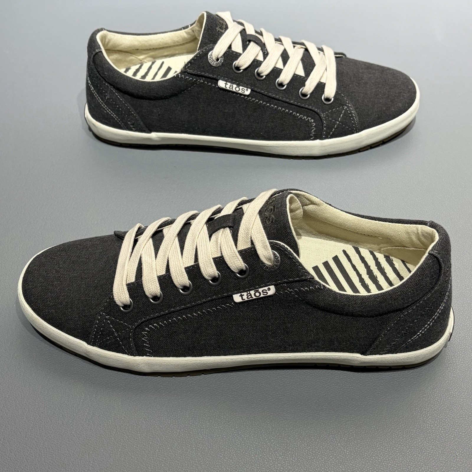 Taos Star Sneakers Women’s 9 Charcoal Wash Canvas Lace Up Shoes Arch Support EUC