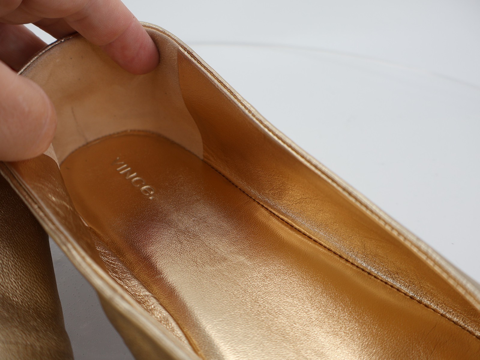 Vince Leah Ballet Flats Size 13 Gold Metallic Leather Square Toe Slip On Comfy