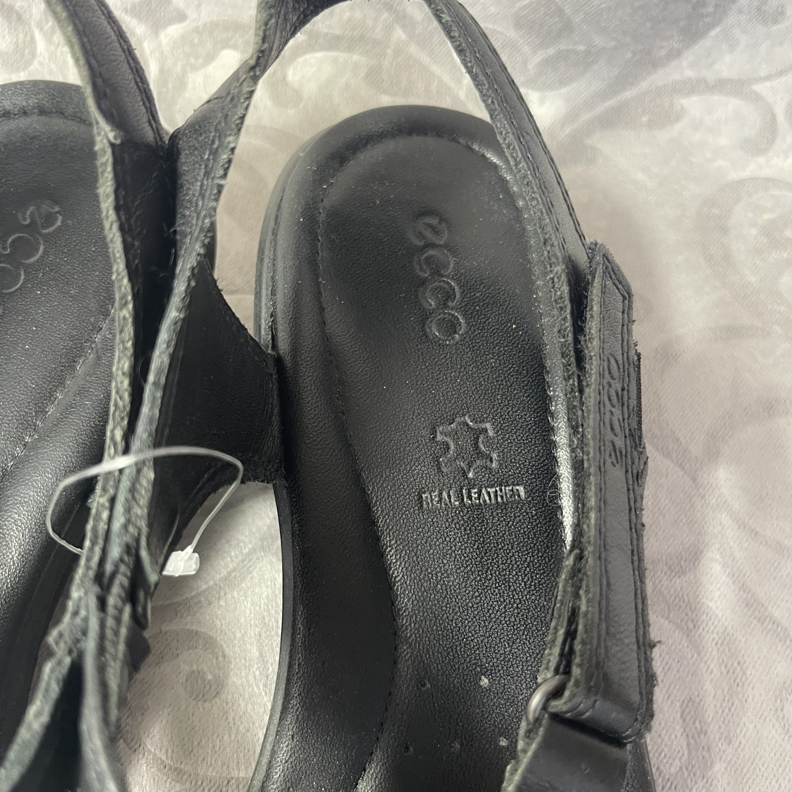 Ecco Black Leather Hoop & Loop Lightweight Strappy Sandals Sz 7.5