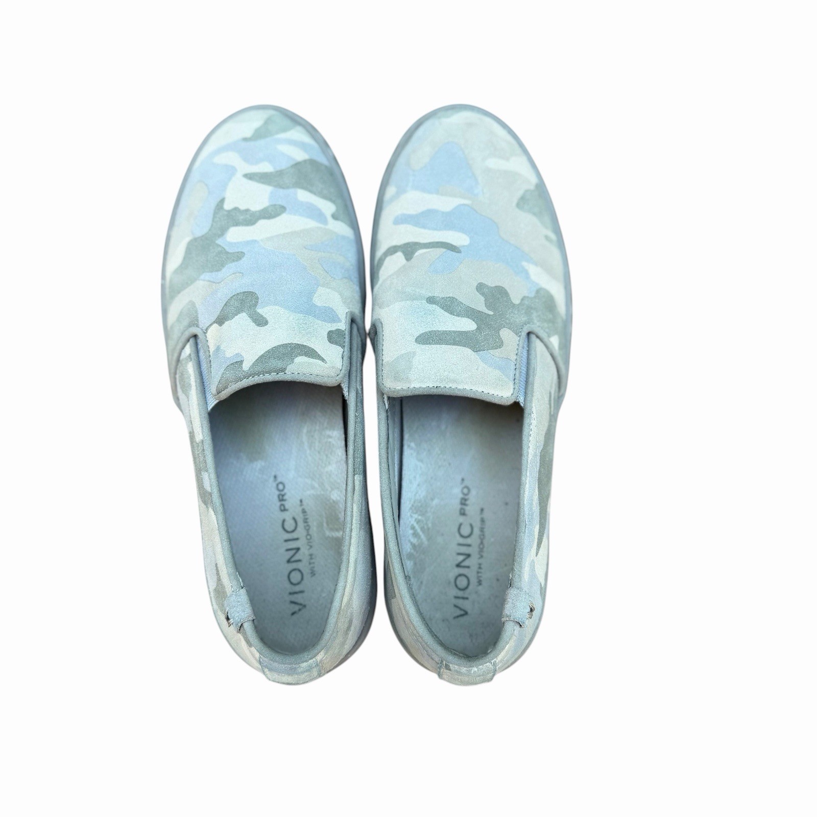 Vionic Pro Women Avery Vio-Grip Blue Gray Camo Slip Resistant Shoes Suede Sz 8