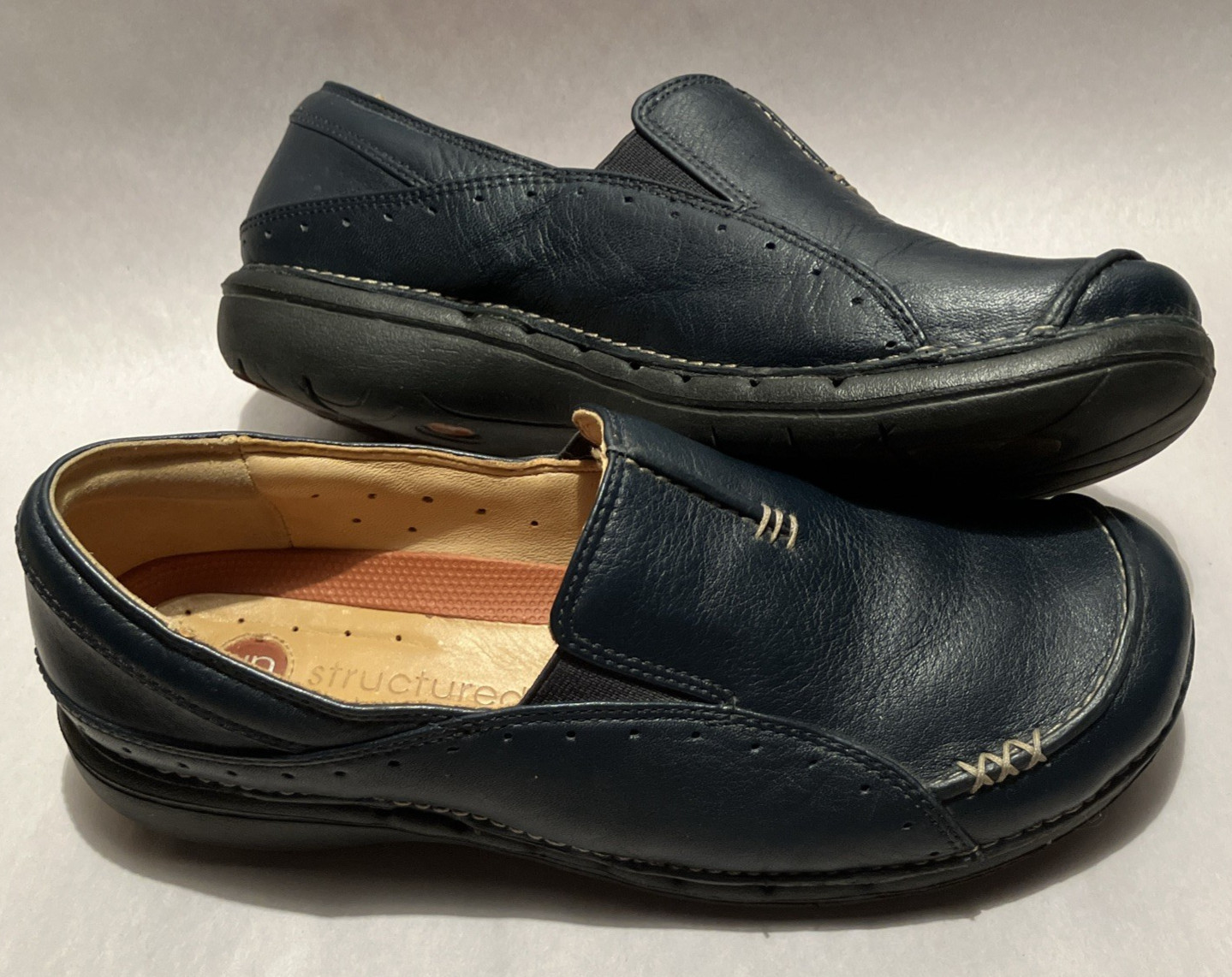 Clarks Unstructured Un Heard Womens 7M Blue Leather Cushioned Comfort Loafers
