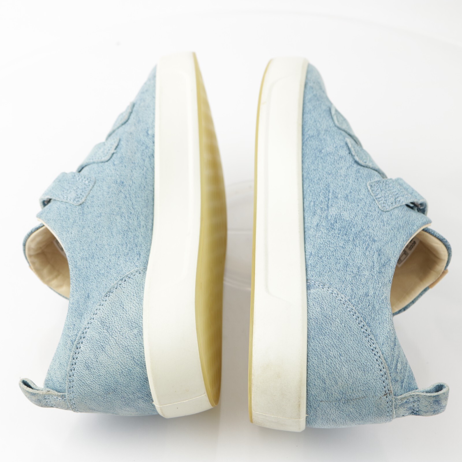 Ecco Womens Soft 8 Sneakers Size 8 Blue Leather Denim Triple Strap Comfort Shoes