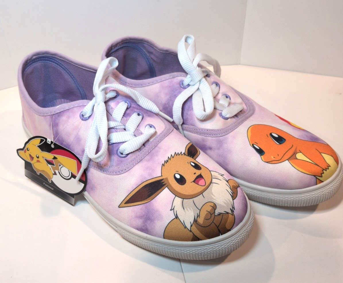 Pokemon Eevee Charmander Purple Tie-Dye Lace-Up Sneakers Sz 10 NWT