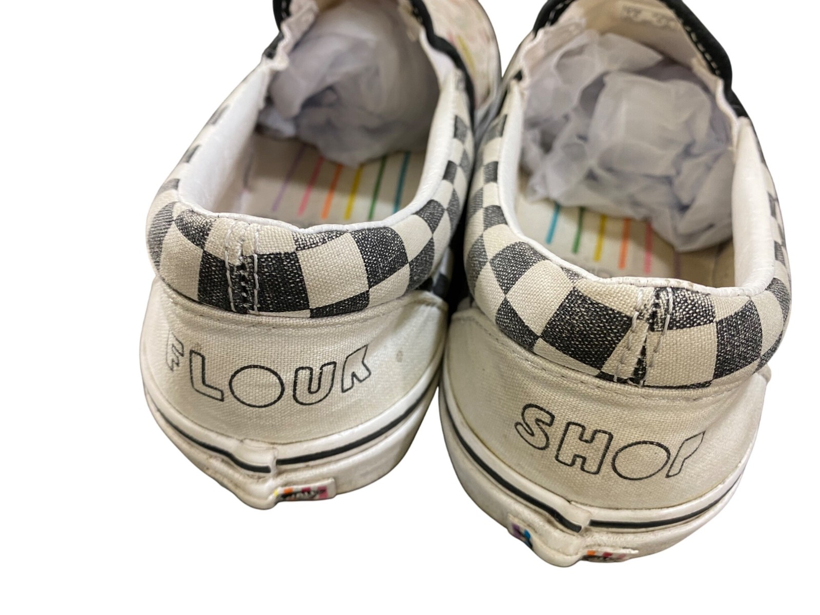 Vans X Flour Shop Slip-On Shoes With Fun Print & Checkerboard Accents Womens 7