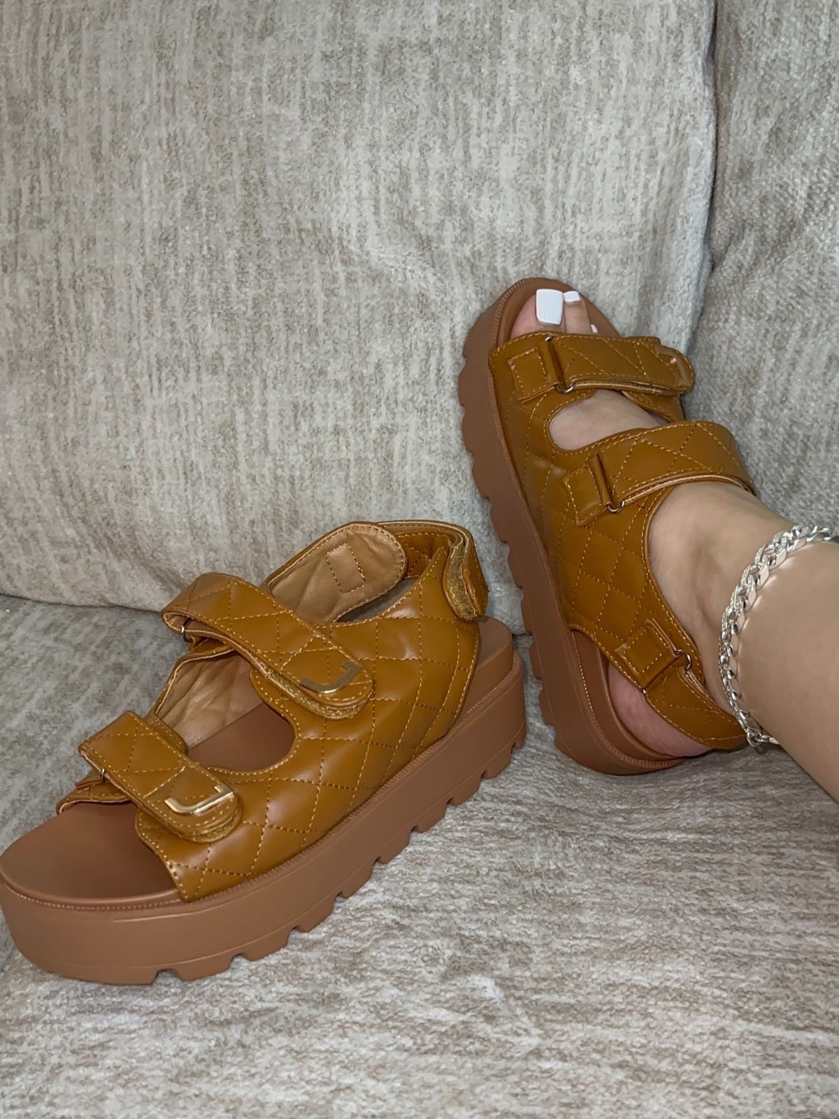 Women’s Brown Quilted Adjustable Strap Sandal sizes 6-11