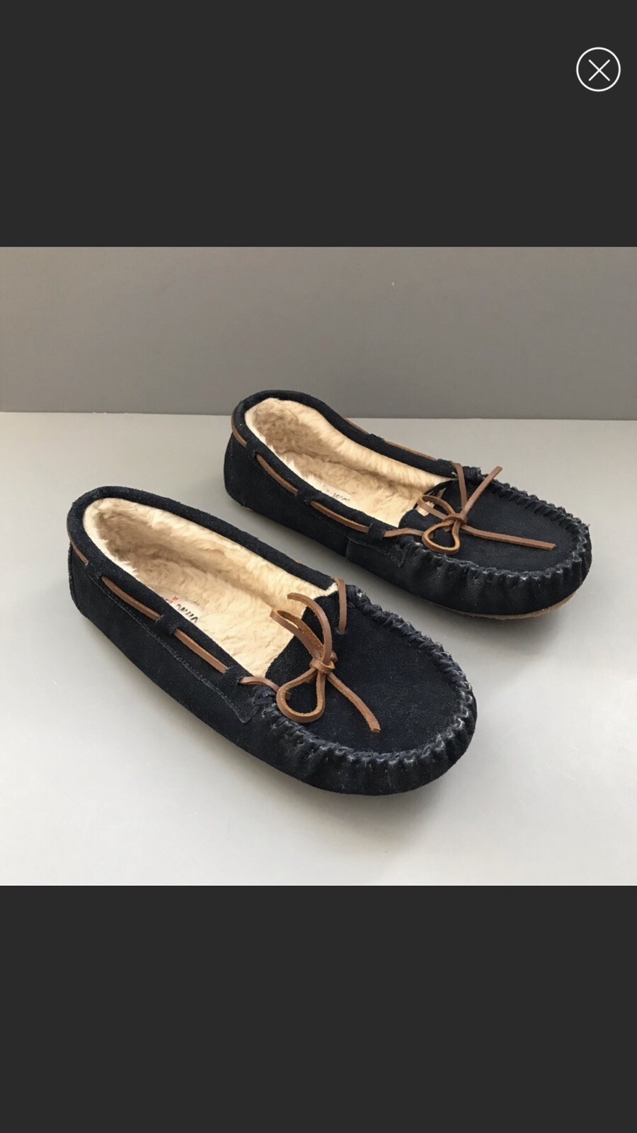 Urban Outfitters Minnetonka Cally Slip On Faux Suede Sherpa Moccasins Blue 11