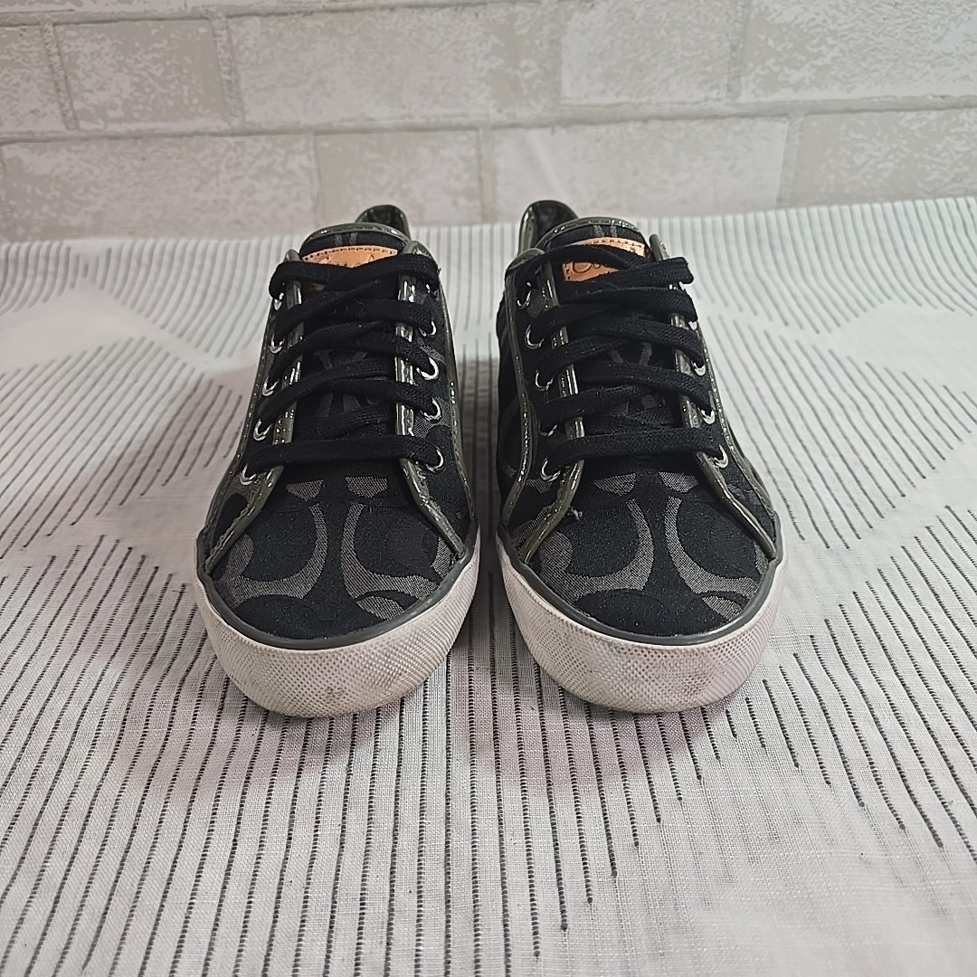 Coach Barrett Signature Sneakers Black Canvas Low Top Women’s Size 7B VG
