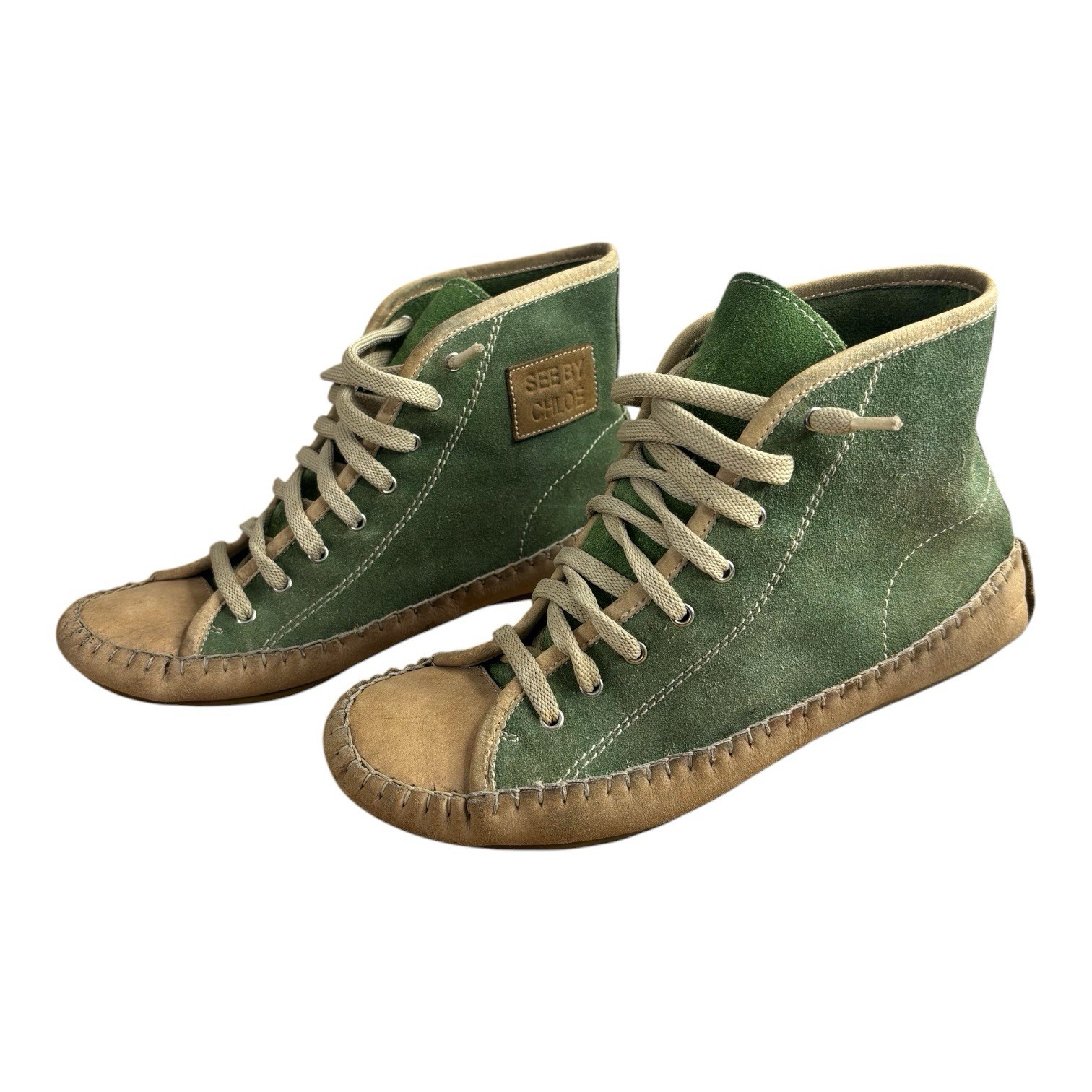 See by Chloe Green Suede High Top Sneakers Women’s Size 38 US 7.5