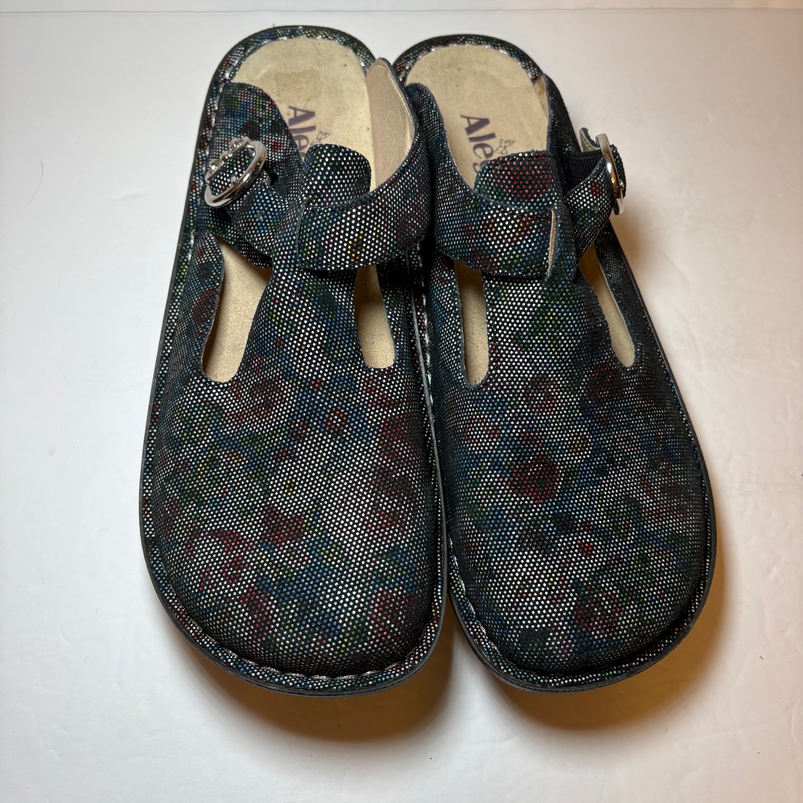 Alegria Debra Floral Comfort Shoes Black Floral Dotted Pattern Bow 40 9 Mules