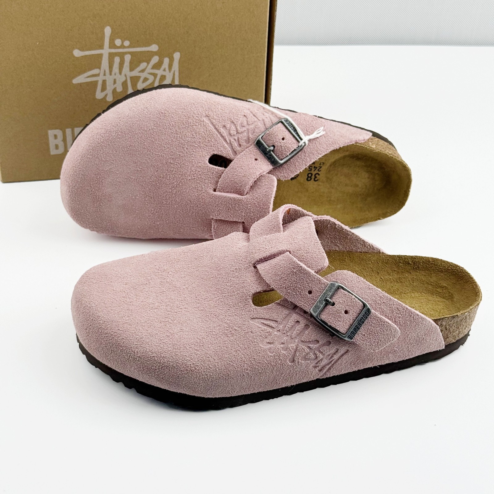 Birkenstock Boston X Stussy Suede Comfort Clog Pink Women’s and Men’s Shoes