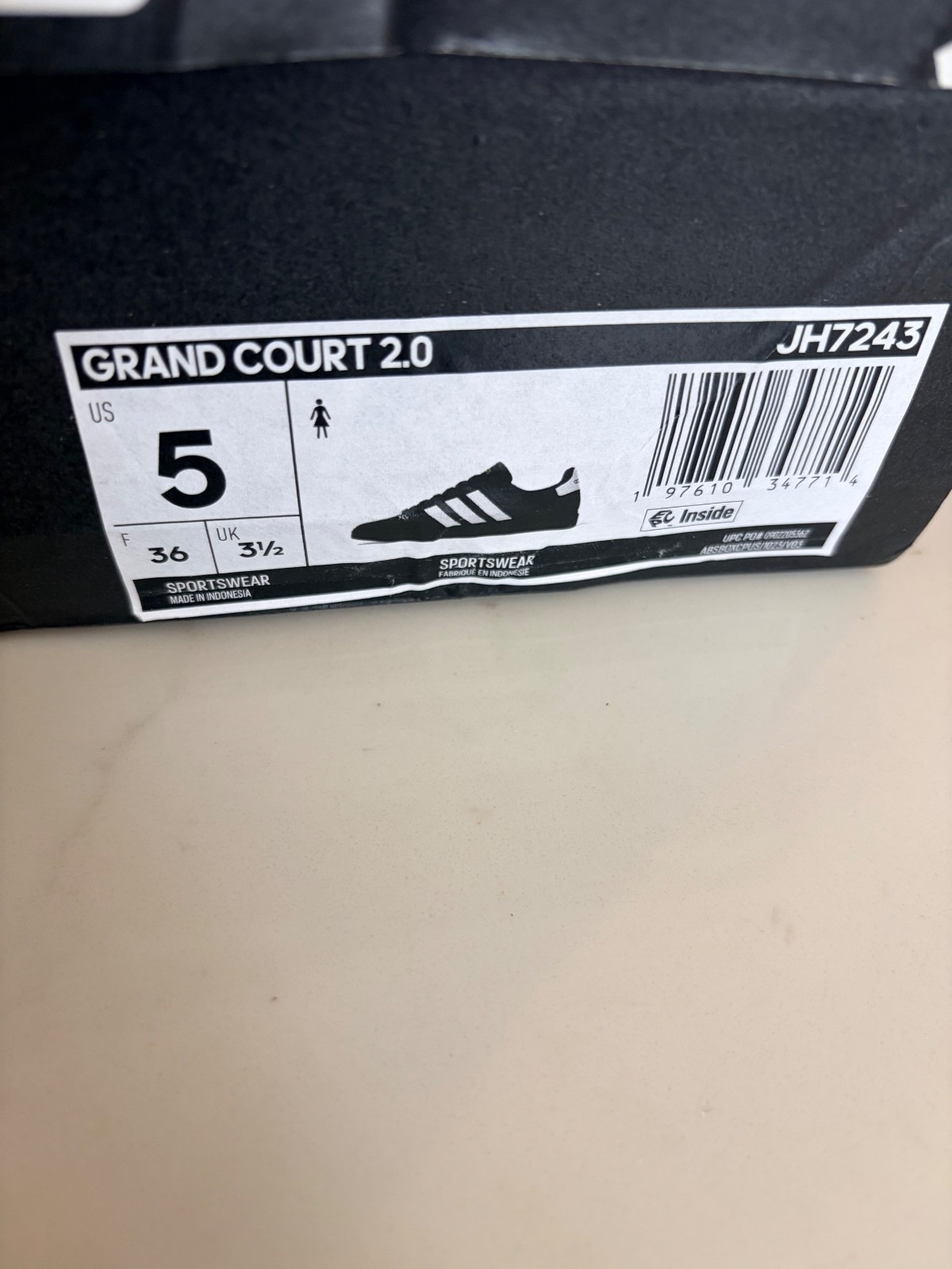 Adidas Grand Court 2.0 Women’s Black and White Sneakers Size 5 US