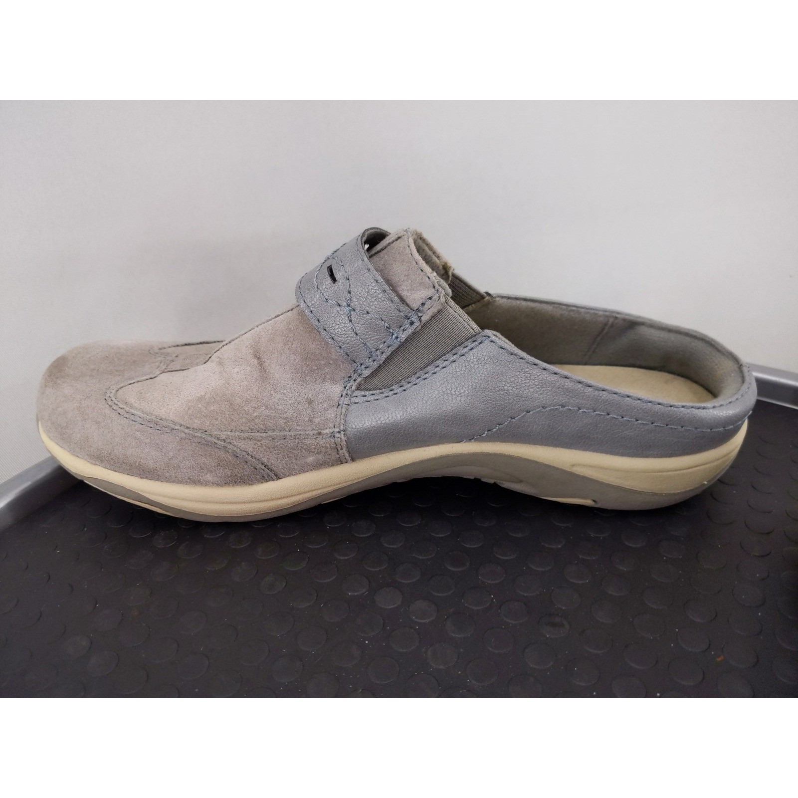 Earth Spirit Mules Women 9 Grey Blue Suede Leather Slip On Comfort Clogs
