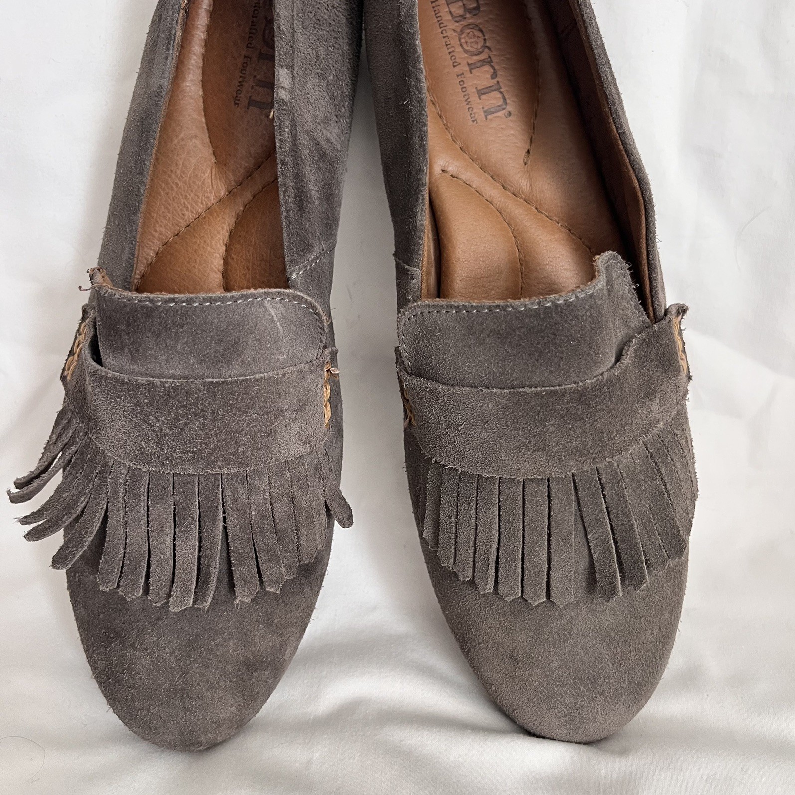 Born Handcrafted Leather Size 7 Women’s Grey Brown Slip On Casual Comfort Mexico