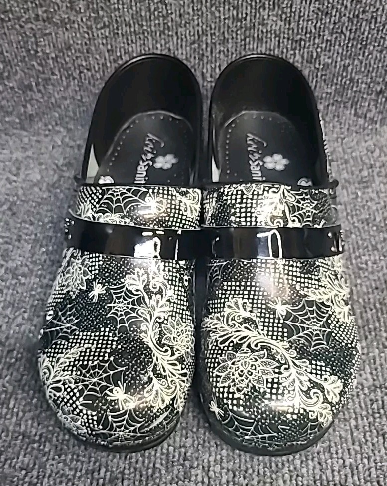 Koi by Sanita Clogs Black White Women’s 8.5/41 Slip On Shoes Halloween