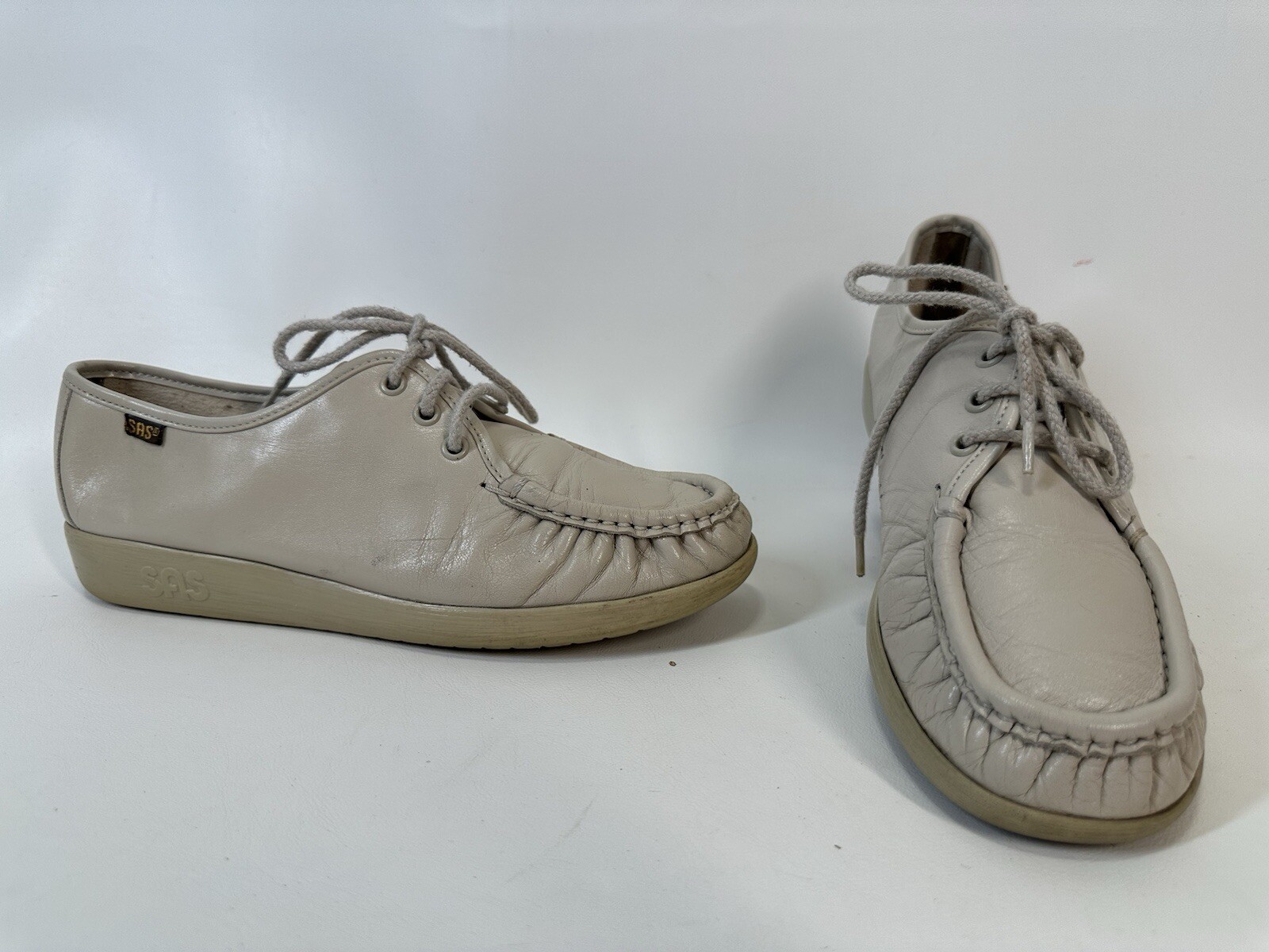 SAS Handsewn Leather Oxford Bone Lace Up Comfort Shoes Size Womens 8.5 M