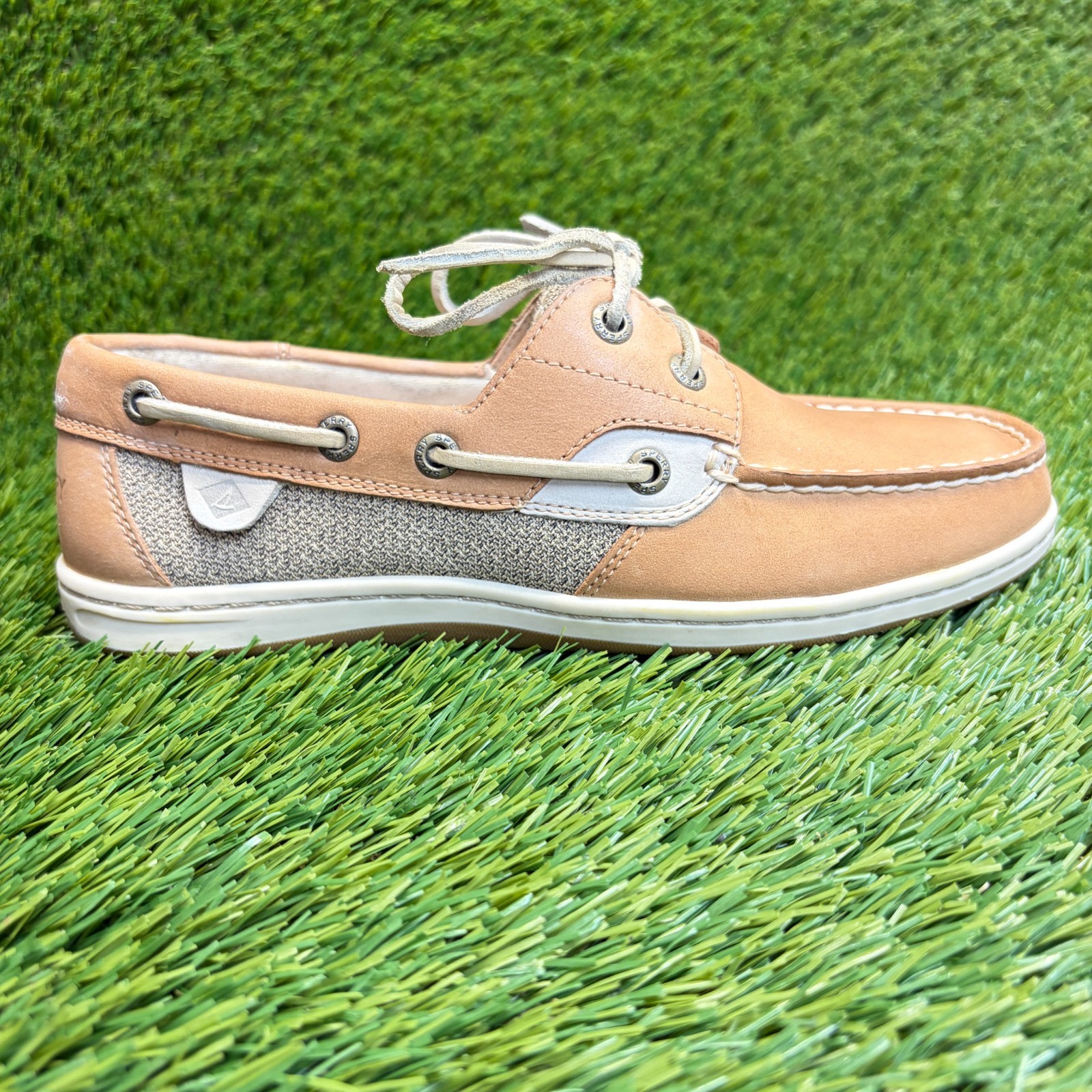 Sperry Koifish Womens Size 6.5 Brown Beige Outdoor Leather Slip On Boat Shoes