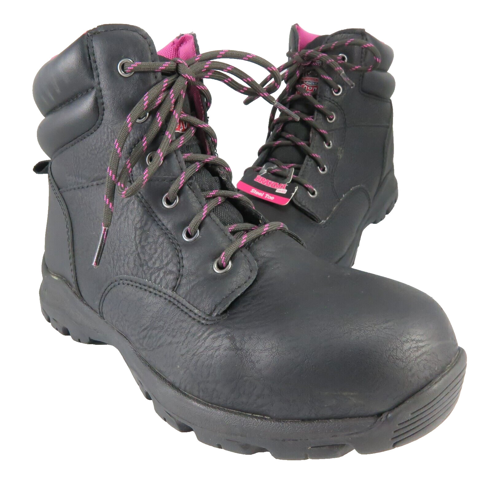 NEW ~ BRAHMA Bevel Steel Toe Work Boots Womens Size 9M Black Leather Non-Slip
