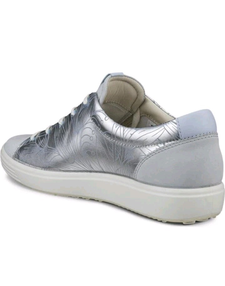 ECCO Soft 7 Floral Sneakers Pure Silver Concrete Leather EU 37 Women’s 6 – 6.5