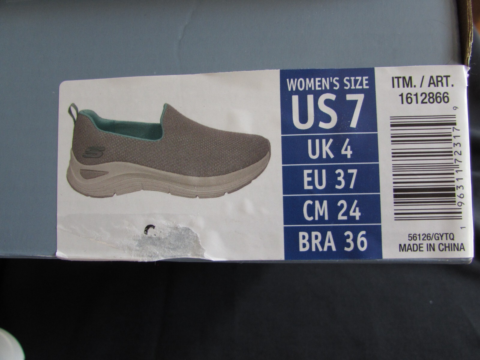 Skechers Ladies’ Arch Comfort Athletic Slip On Shoe Gray/Teal Synthetic Size 7.0