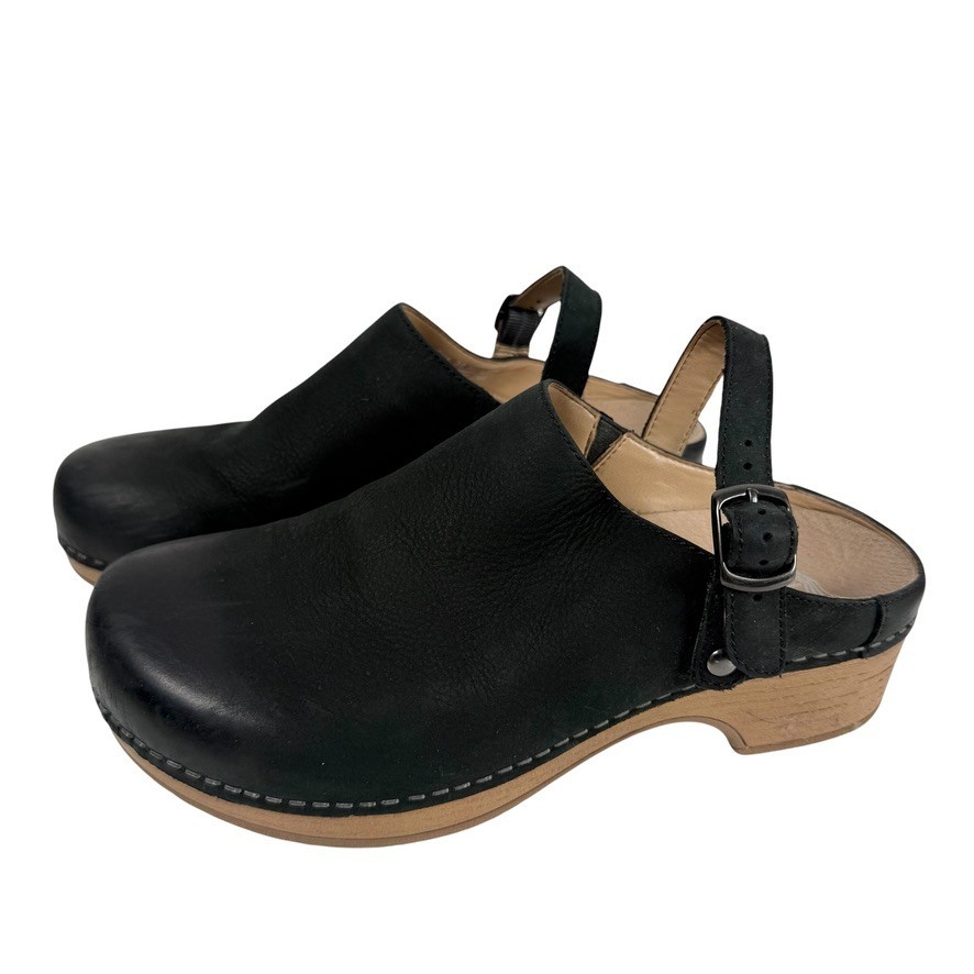 Dansko Berry Black Burnished Nubuck Leather Slide On Mules Clog Size 38 US 8.5-9