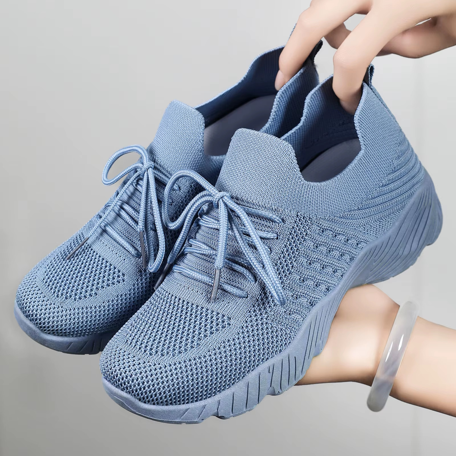 Women’s Breathable Knit Sneakers Slip On Comfort Walking Shoes Thick Sole