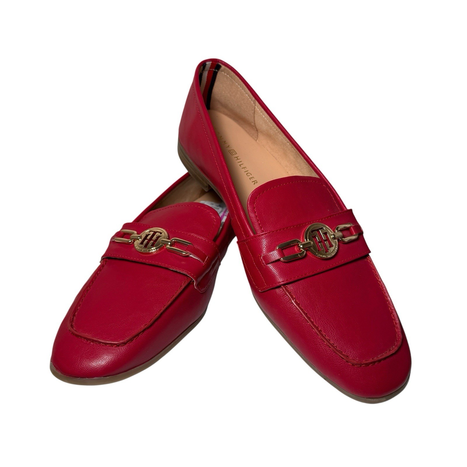 Tommy Hilfiger Moccasins Women’s Loafers Size 11M Red Vegan Leather Flat Shoes