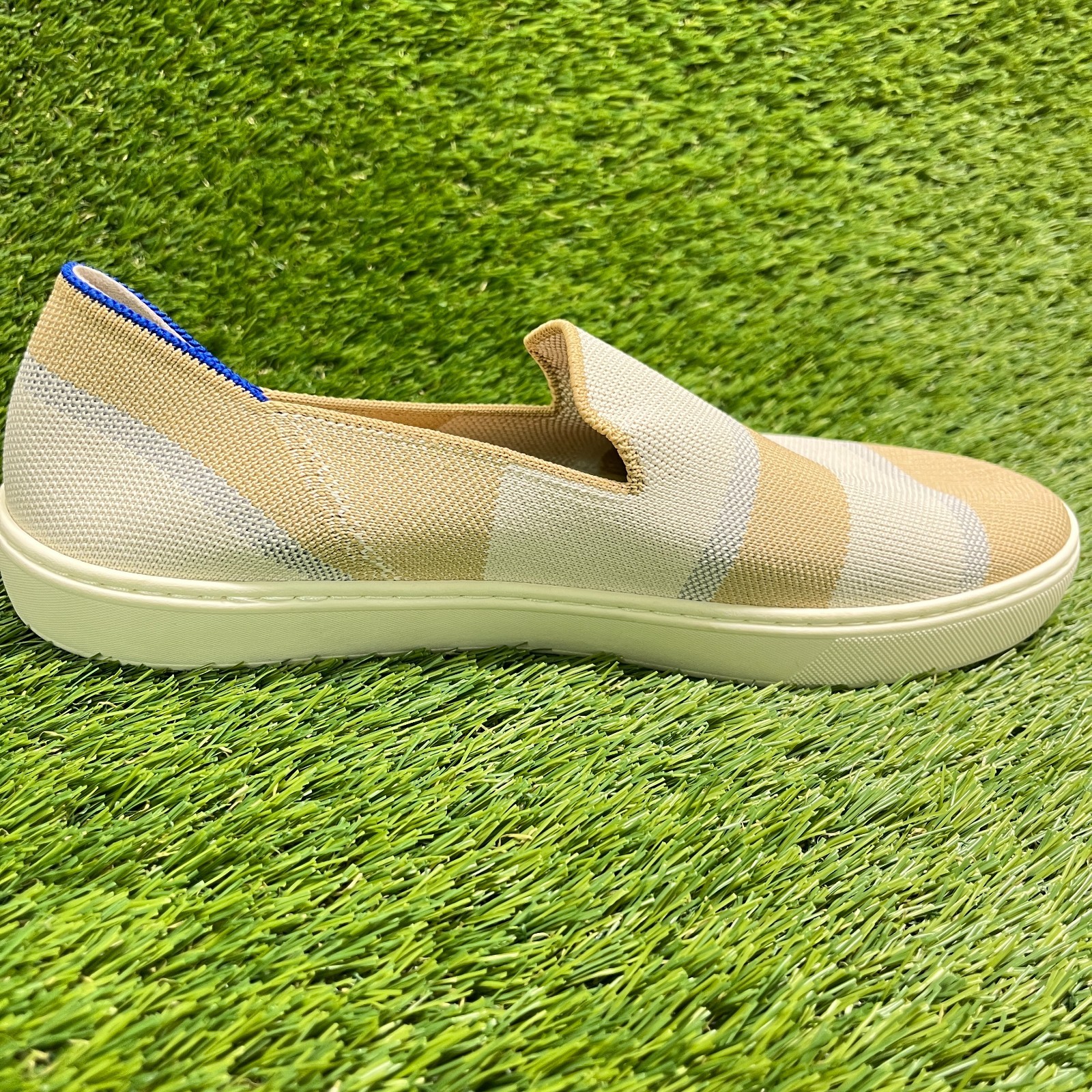 Rothy’s The Original Birch Stripe Womens Size 11 Beige Casual Slip-On Shoes