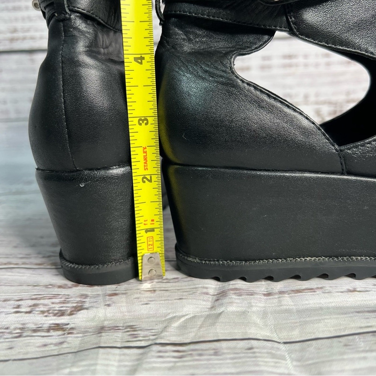 Unif Womens 5 Black Platform Studded Spike Shoes Cut Out 100% Leather Goth Punk