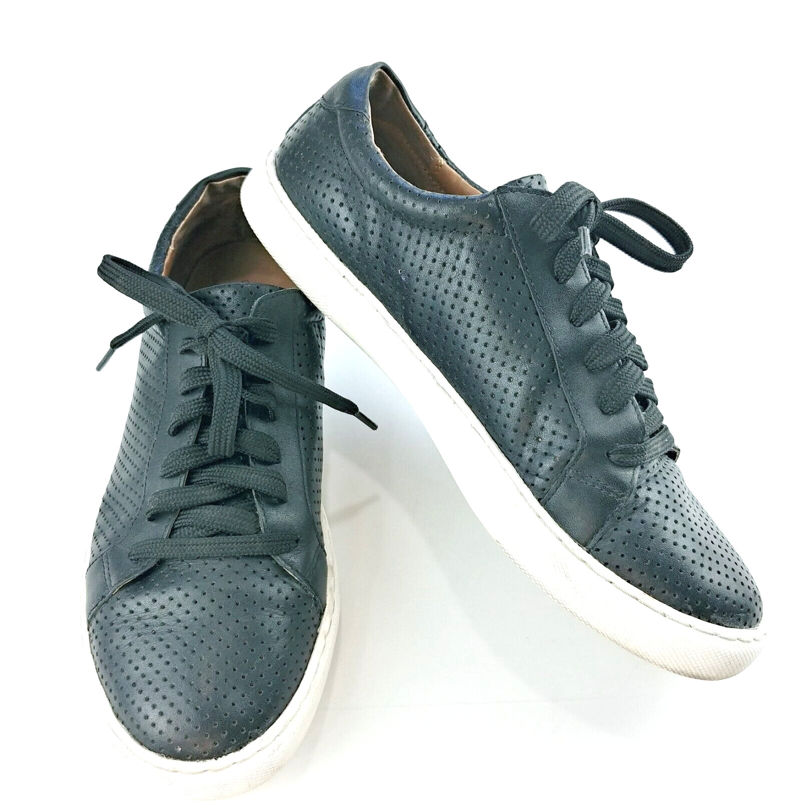 Caslon Cassie Leather Sneakers Womens 7 Lace Up Black Perforated Casual