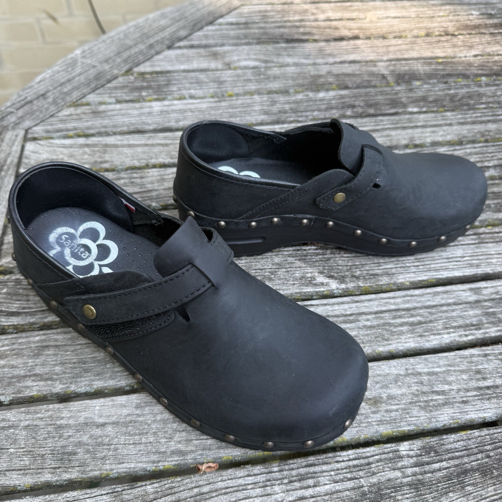 Sanita Original Danish Clogs Black Nubuck Adjustable Strap Comfort Shoes EU 38